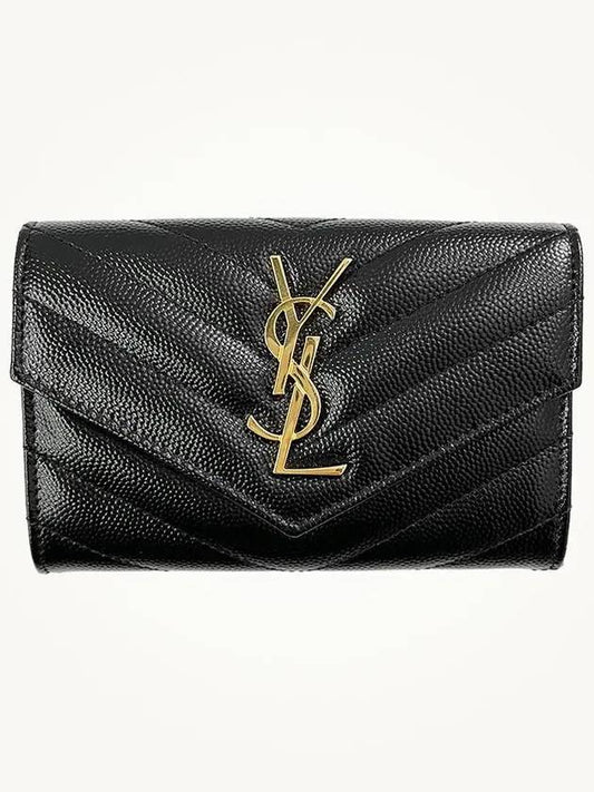 Monogram Envelope Small Half Wallet Black Gold - SAINT LAURENT - BALAAN 2