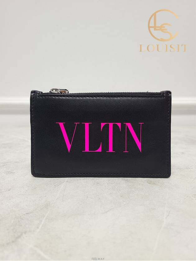 Used luxury goods Lewis It Black pink VLTN logo card holder wallet - VALENTINO - BALAAN 1