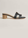 Oasis Calfskin Slipper Heels Noir Piqures Ecrues - HERMES - BALAAN 3