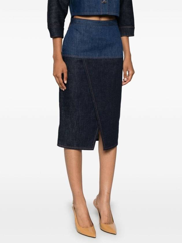 Two Tone Denim Pencil Skirt Blue - FENDI - BALAAN 6