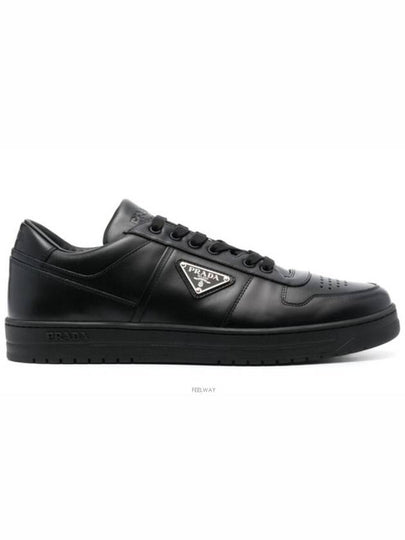 Downtown Triagle Logo Leather Low Top Sneakers Black - PRADA - BALAAN 2