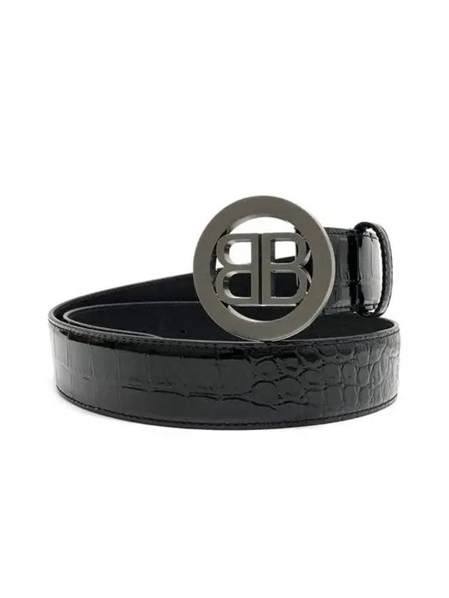 Men's Crocodile Logo Leather Belt Black - BALENCIAGA - BALAAN 2