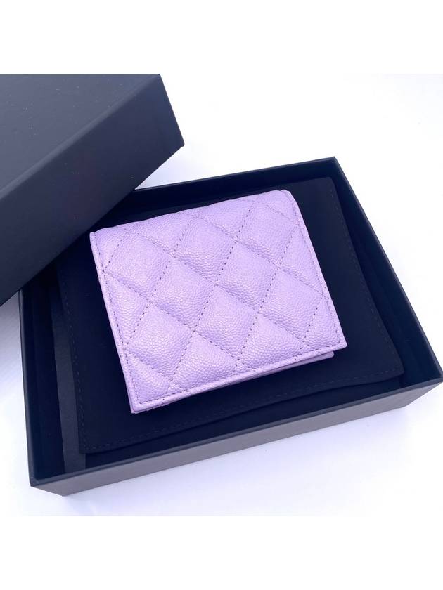 CC Logo Shiny Grained Calfskin Half Wallet Lilac - CHANEL - BALAAN 3