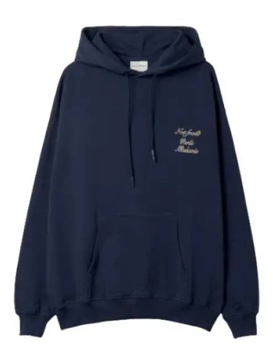 Droldmonsieur Le Hoody Slogan A Fleur Navy Hooded Sweatshirt - DROLE DE MONSIEUR - BALAAN 1