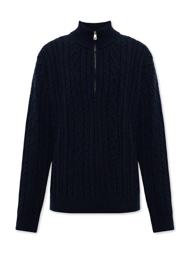 zip-up half neck wool knit top navy - MONCLER - BALAAN 1