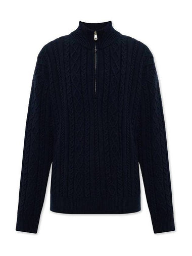 Zip-Up Half Neck Wool Knit Top Navy - MONCLER - BALAAN 1