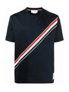 RWB Three Stripes Logo Diagonal Short Sleeve T Shirt Navy - THOM BROWNE - BALAAN 2