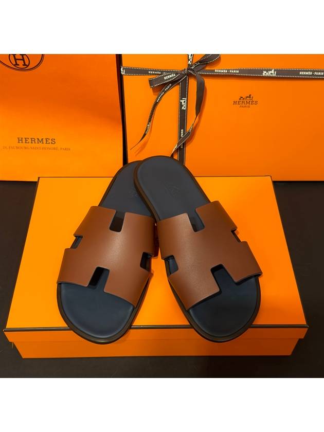 Men's Izmir Sandals Calfskin Brown Marine Blue Twotone - HERMES - BALAAN 4