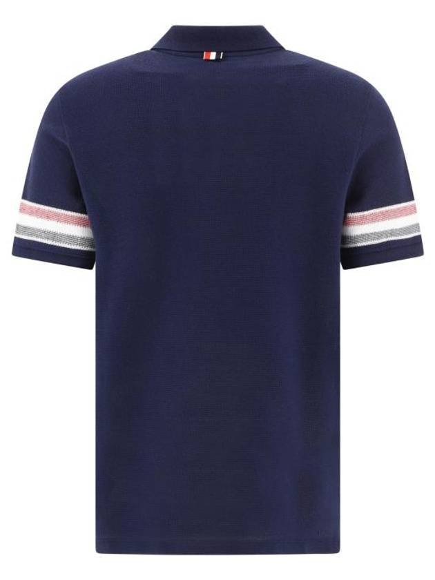 Men's RWB Stripe Cotton Polo Shirt Navy - THOM BROWNE - BALAAN 3