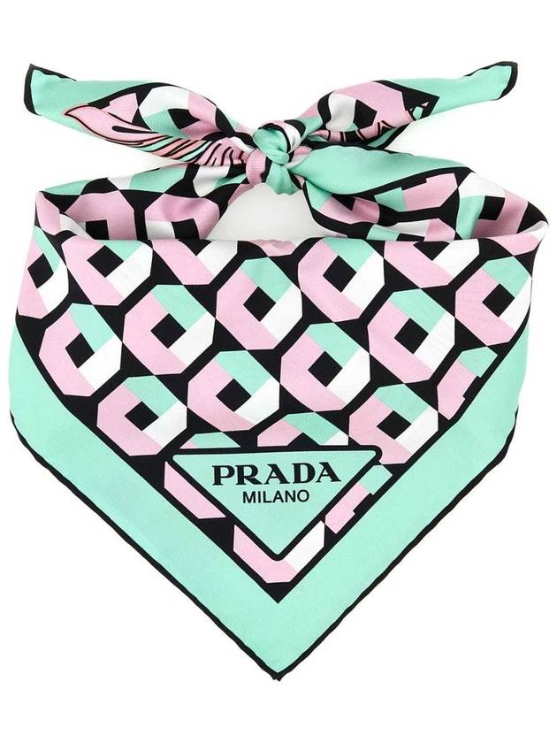 Printed Silk Twill Scarf Mint Petalus - PRADA - BALAAN 2