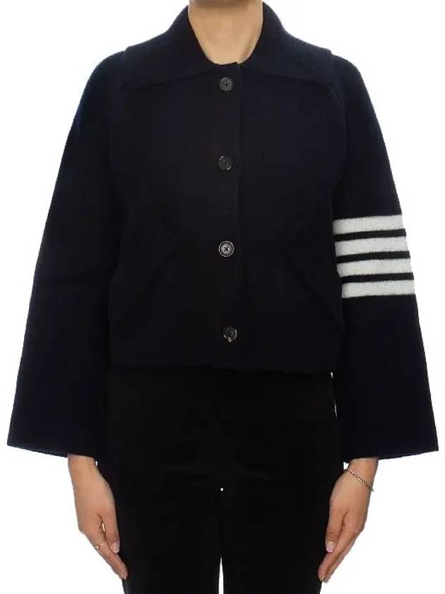 Milano 4-bar Crop Boiled Wool Single Coat Navy - THOM BROWNE - BALAAN 2