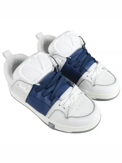 Men's Open Skate Calfskin Fabric Low Top Sneakers White Blue - VALENTINO - BALAAN 2