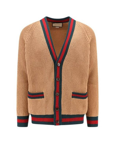 Web Knit Wool Cardigan Camel - GUCCI - BALAAN 1