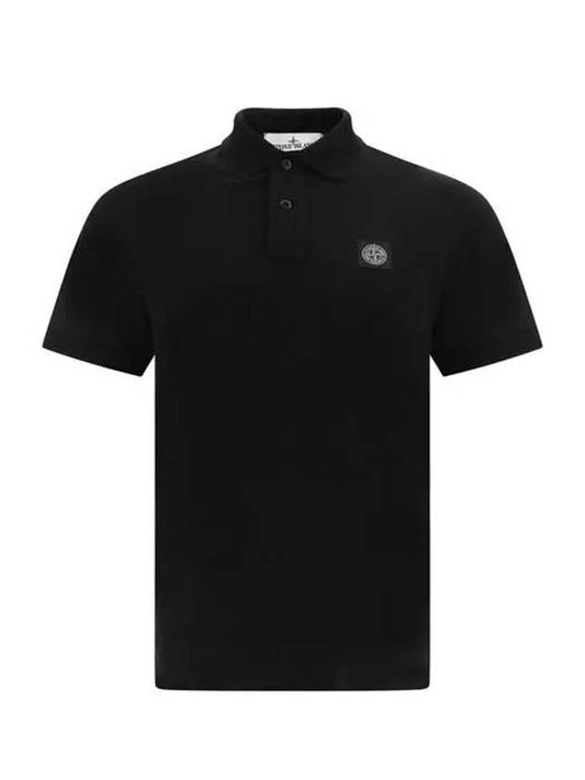 Pique Stretch Cotton Short Sleeve Polo Shirt Black - STONE ISLAND - BALAAN 2