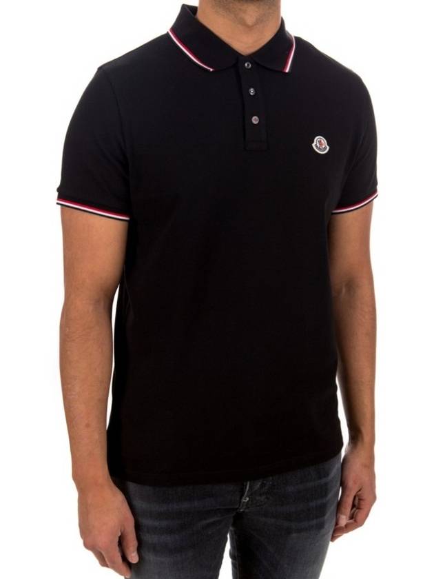 Stripe Trimming Logo Short Sleeve Polo Shirt Black - MONCLER - BALAAN 7