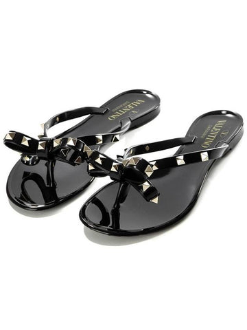 Women’s Rockstud Flip Flops Black - VALENTINO - BALAAN 1