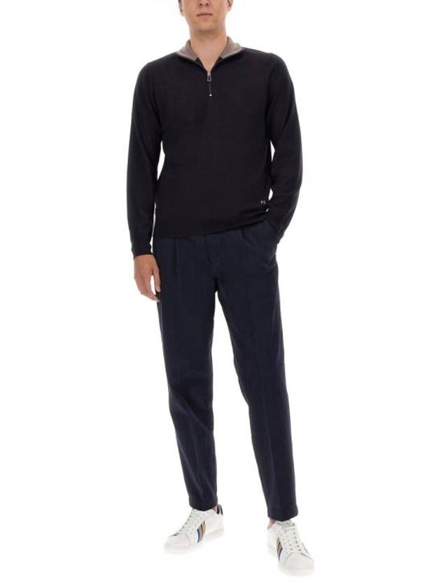 Zip Neck Merino Wool Knit Top Navy - PAUL SMITH - BALAAN 3