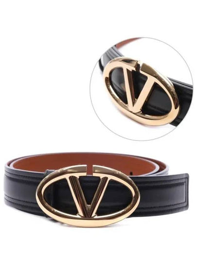 V Logo Reversible Signature Leather Belt Black - VALENTINO - BALAAN 2