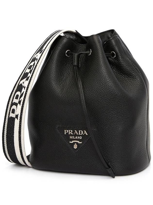 Logo Flo Leather Bucket Bag Black - PRADA - BALAAN 4