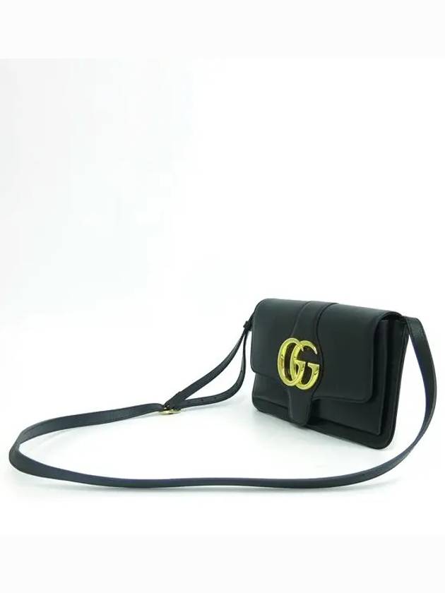 550129 Gold GG logo black leather Marmont cross bag - GUCCI - BALAAN 2