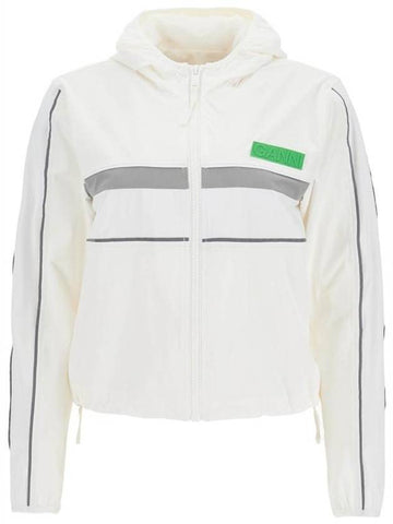 Logo Patch Stretch Shell Track Jacket Egret - GANNI - BALAAN 1