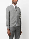 4-Bar Striped Waffle High V-Neck Cardigan Light Grey - THOM BROWNE - BALAAN 3