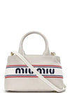 embroidered logo canvas handbag chalk - MIU MIU - BALAAN 4