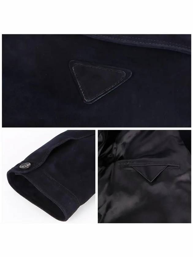 Triangle Logo Suede Jacket Navy - PRADA - BALAAN 7