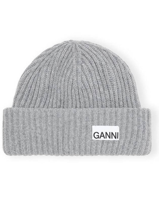 Logo Patch Knit Beanie Grey - GANNI - BALAAN 2