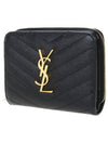 Monogram Zipper Grained Leather Half Wallet Black - SAINT LAURENT - BALAAN 3