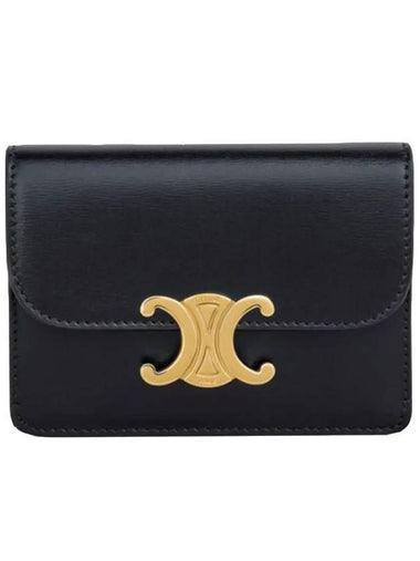 Triomphe Shiny Calfskin Flap Card Wallet Black - CELINE - BALAAN 1