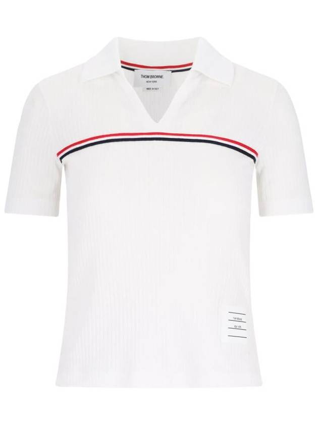 Three Stripes High Twist Rib Polo Shirt White - THOM BROWNE - BALAAN 2