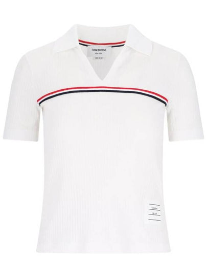 Three Stripes High Twist Rib Polo Shirt White - THOM BROWNE - BALAAN 2