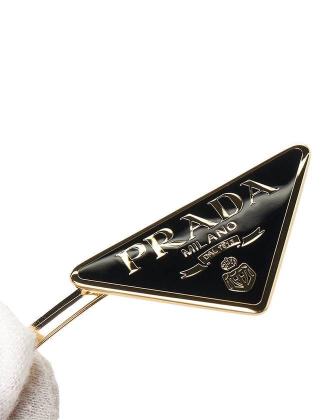 Triangle Logo Hair Clip Gold Black - PRADA - BALAAN 5