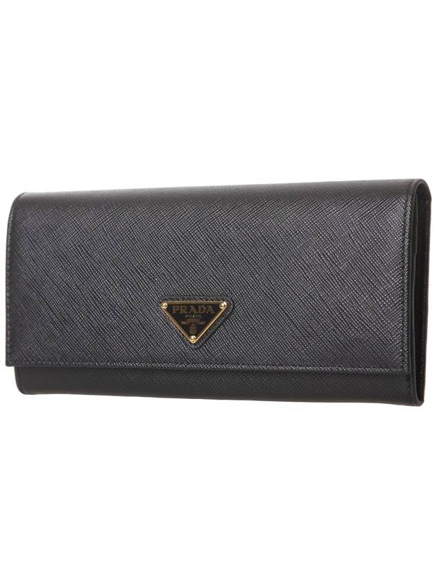 Saffiano Triangular Logo Flap Long Wallet Black - PRADA - BALAAN 3