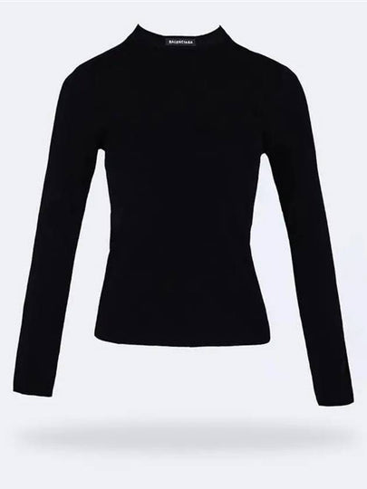 Women's Neck Logo Crew Neck Knit Top Black - BALENCIAGA - BALAAN 2