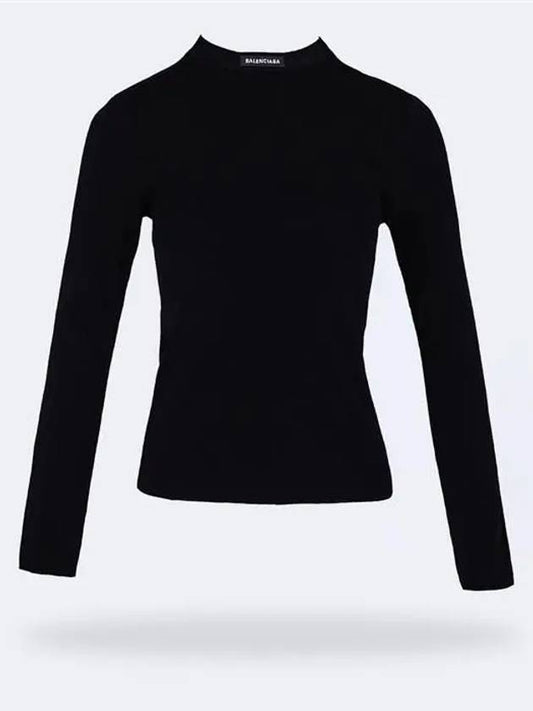 Women's Neck Logo Crew Neck Knit Black - BALENCIAGA - BALAAN.