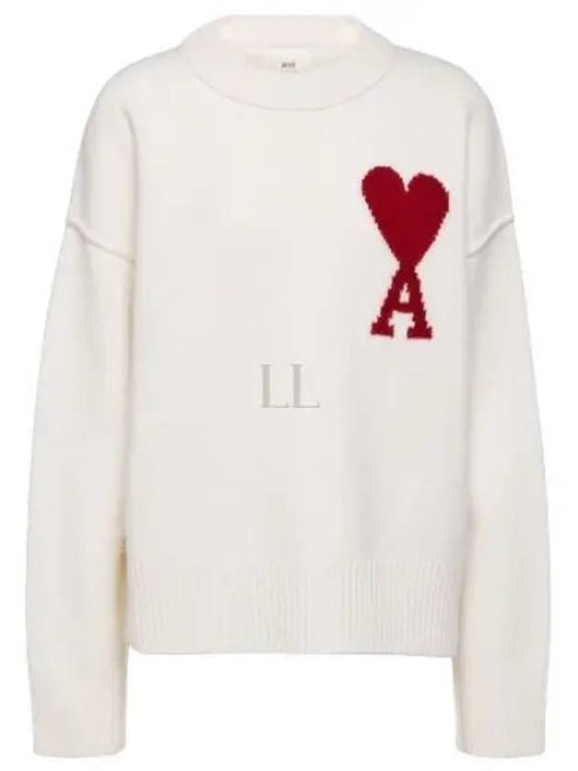 Intarsia Big Heart Logo Wool Knit Top Ivory - AMI - BALAAN 2