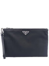 Re-Nylon and Saffiano Leather Clutch Bag Black - PRADA - BALAAN 2