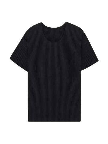 Basic Round Neck Pleated Short Sleeve T-Shirt Black - ISSEY MIYAKE - BALAAN.