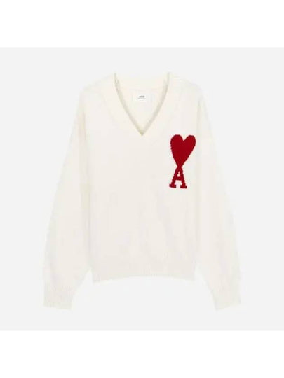 Red Logo Wool Overfit Knit Top White - AMI - BALAAN 2