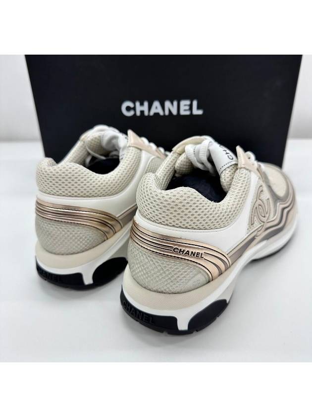 Fabric Laminated Low Top Sneakers Ivory White Gold - CHANEL - BALAAN 5