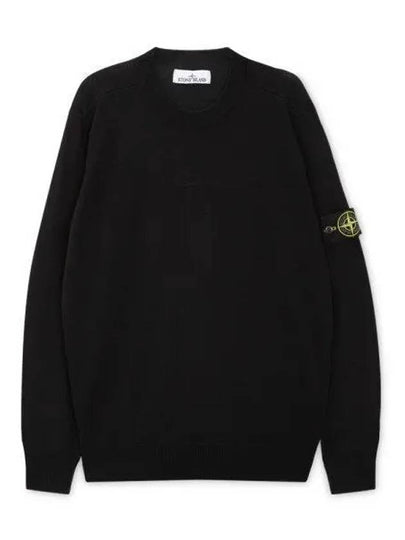 Logo Patch Crewneck Virgin Wool Knit Top Black - STONE ISLAND - BALAAN 2