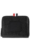 Pebble Grain Leather Tonal 4 Bar Brass Label Half Wallet Black - THOM BROWNE - BALAAN 2