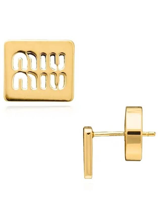 Logo Square Metal Earrings Gold - MIU MIU - BALAAN 4