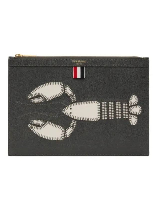 Pebble Grain Leather Lobster Small Document Clutch Bag Gray - THOM BROWNE - BALAAN.