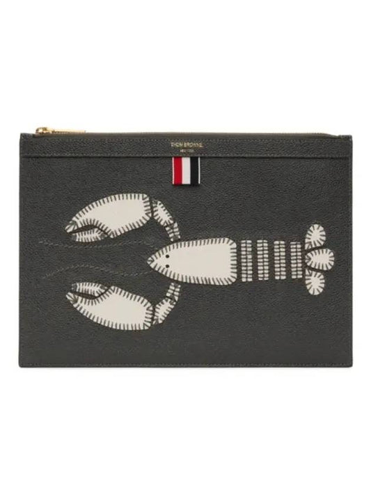 Pebble Grain Leather Lobster Small Document Clutch Bag Grey - THOM BROWNE - BALAAN 1