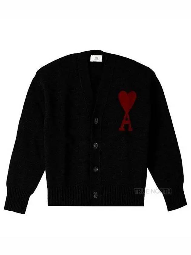 Heart Logo V Neck Wool Cardigan Black - AMI - BALAAN 2