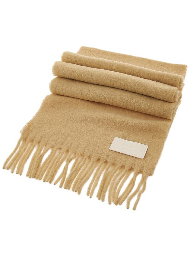 Logo Patch Fringe Wool Muffler Vanilla Cream - AMI - BALAAN 4