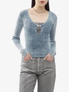 M-Teri Cotton Knit Cut-Out Long Sleeve T-Shirt Blue - DIESEL - BALAAN 2